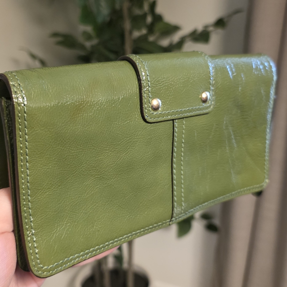 Coach Bleecker Green Patent Leather Tattersall Wristlet Wallet - Picture 6 of 11